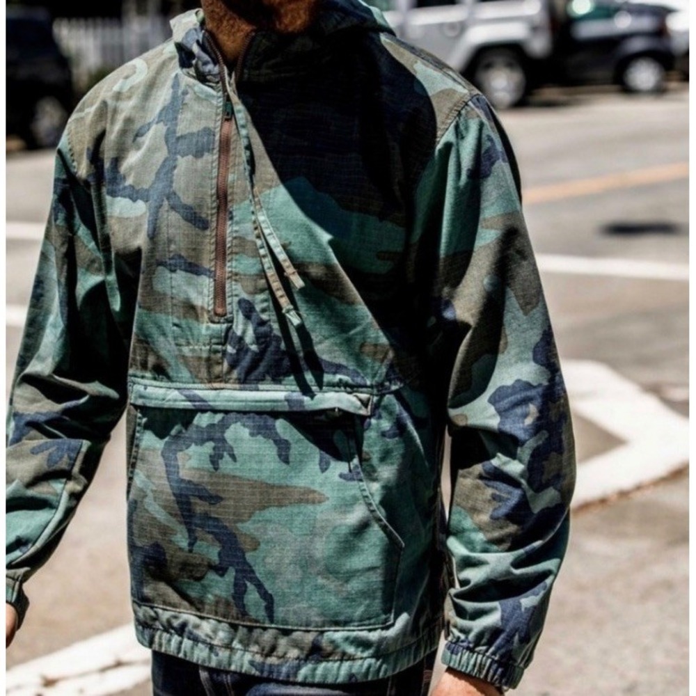 BALDWIN M Rashmir Anorak Green Camo Cotton Ripstop Hoodie Side Zippers USA Made